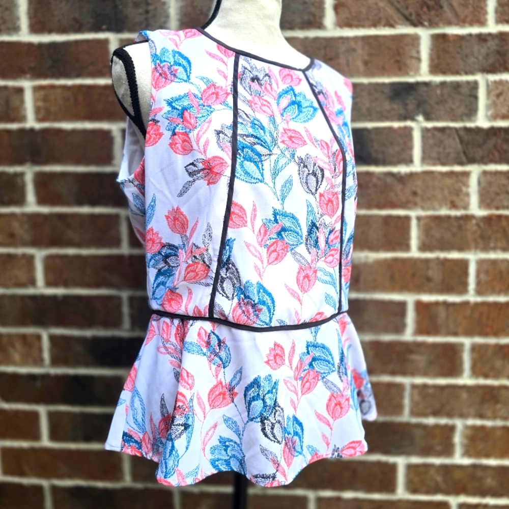 Banana Republic Floral Peplum Top Sleeveless Pink Blue Size 8 Feminine Office